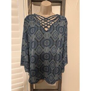 Sami & Jo Shades of Blue with Black Top with Criss-Cross Lattice Neckline- L